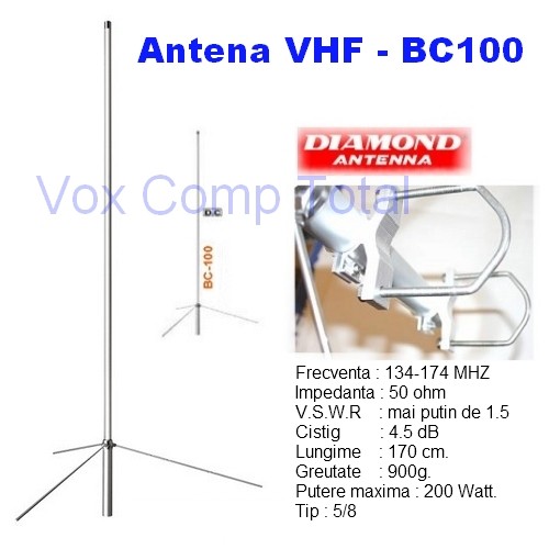 Antena fixa verticala banda larga  VHF