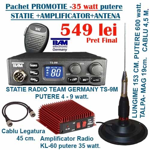 Statie Radio auto CB marca Team Germania TS-9M  putere 35 watt