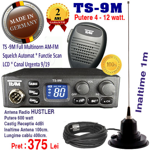 Super Promotie pachet Statie Radio Auto CB 12watt Team TS-9M plus antena Little Walter calibare gratuita