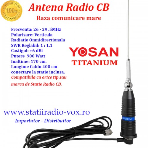 Antena radio CB, pentru auto, YOSAN TITANIUM